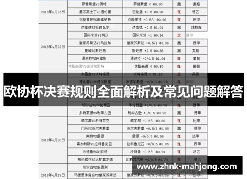 欧协杯决赛规则全面解析及常见问题解答
